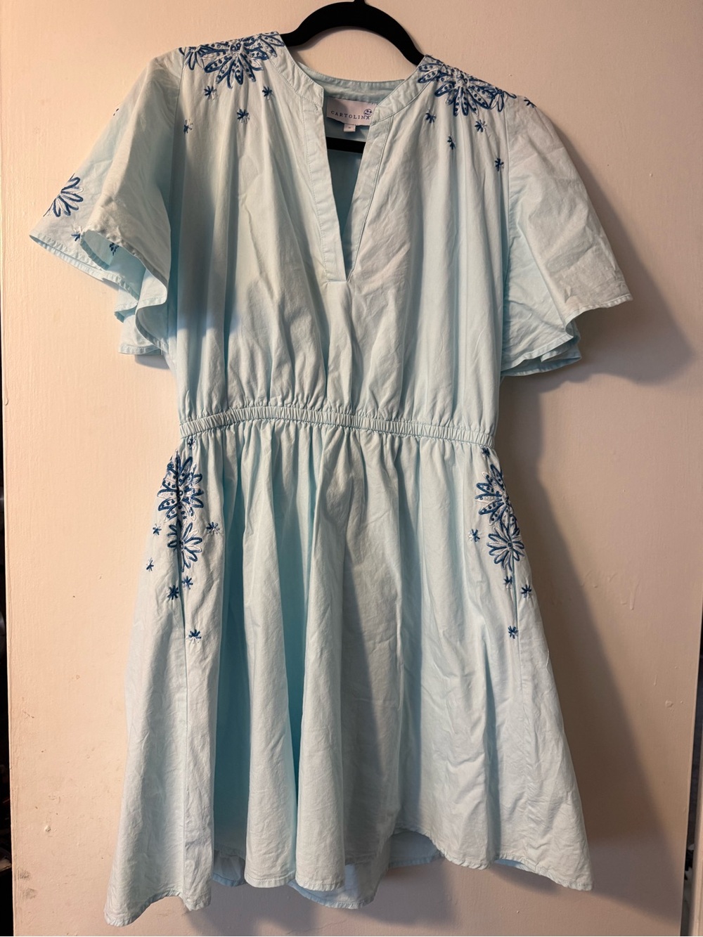 Light Blue Embroidered Cotton Dress - Casual Summer Fit